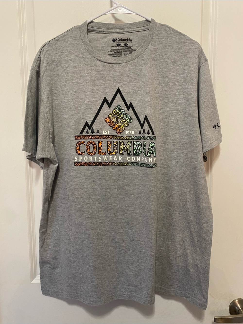 Columbia Grey Short-Sleeve Logo Tee with Multicolor Graphic